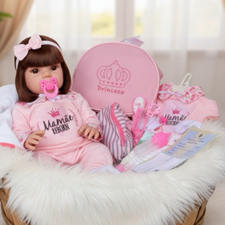 Kit Boneca Bebê Reborn 100% Silicone Mamãe Reborn + Enxoval Completo com Bolsa 30 Acessórios em Oferta na Shopee