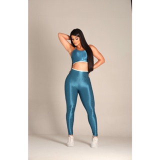 Conjunto de Calça Legging e Top Reto Feminino Fitness Para Academia em Oferta na Shopee
