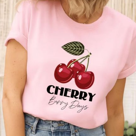 Camiseta Feminina Estampada Cereja Delicada e Versatil  Cherry Confortavel com Algodão