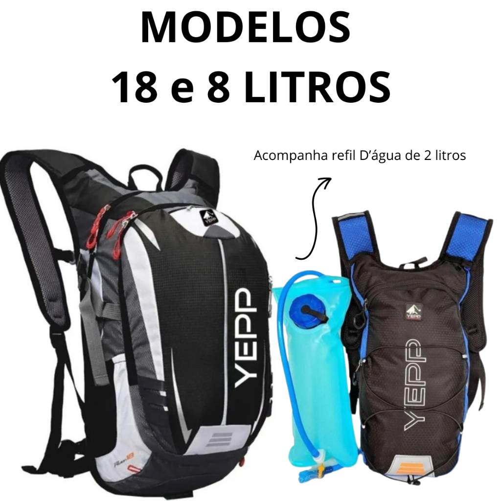 Mochila de Hidratação 18 e 8 litros Impermeável Refil Água 2lts Ciclismo Camelbak Corrida Trilha