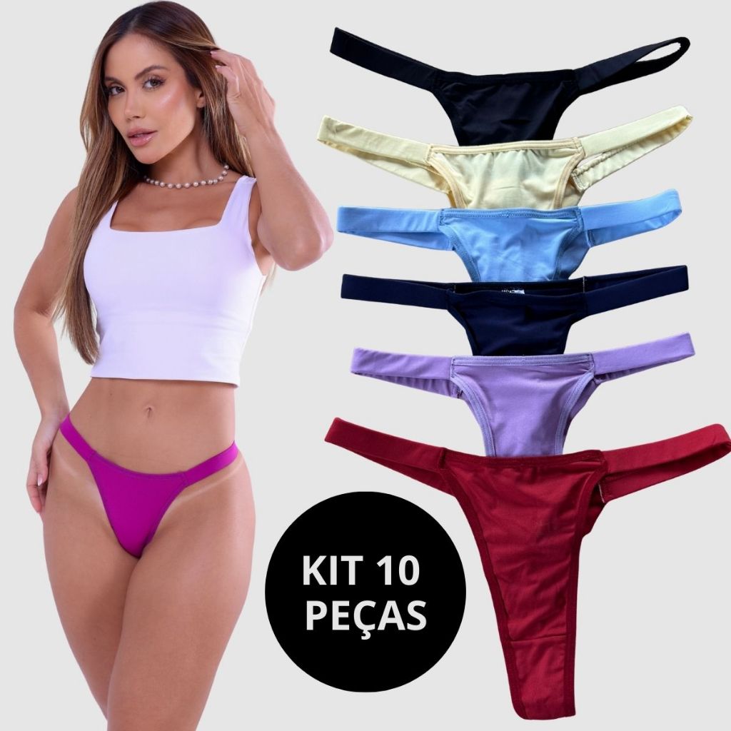 Kit 10 Calcinha Fio Duplo Empina Bumbum Fio Dental Poliamida Premium Moda Intima Lingerie Feminina