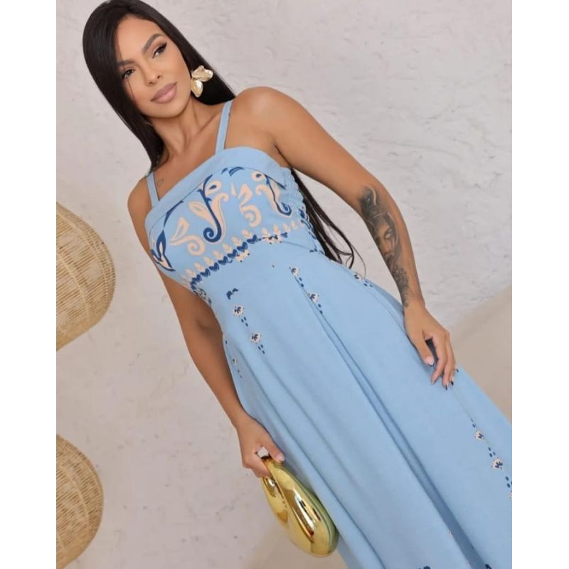 Vestido Viscolinho Elegante Confortável Alça regulável elastex nas costas com bojo