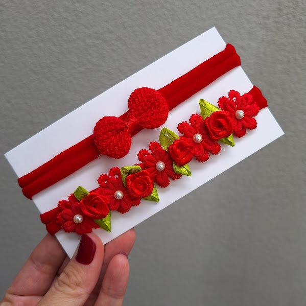 kit Faixinhas faixa de bebê RN luxo/saída maternidade/primeiros lacinhos/mesversário/tiara bebe flores