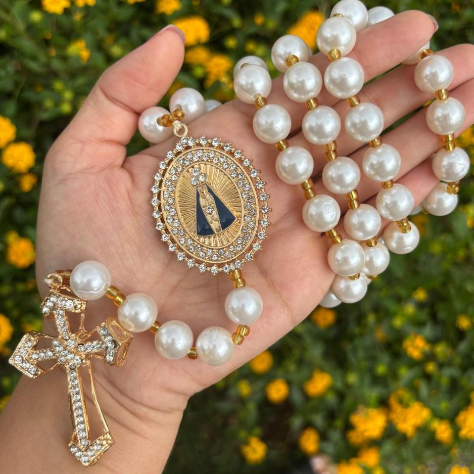 Terço Noiva Pérola com Strass de Luxo Terço 66 cm- PROMOÇÃO em Oferta na Shopee