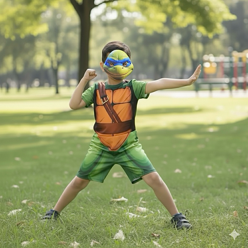 Fantasia Infantil Tartaruga Ninja Leonardo Com Mascara Realista em Oferta na Shopee