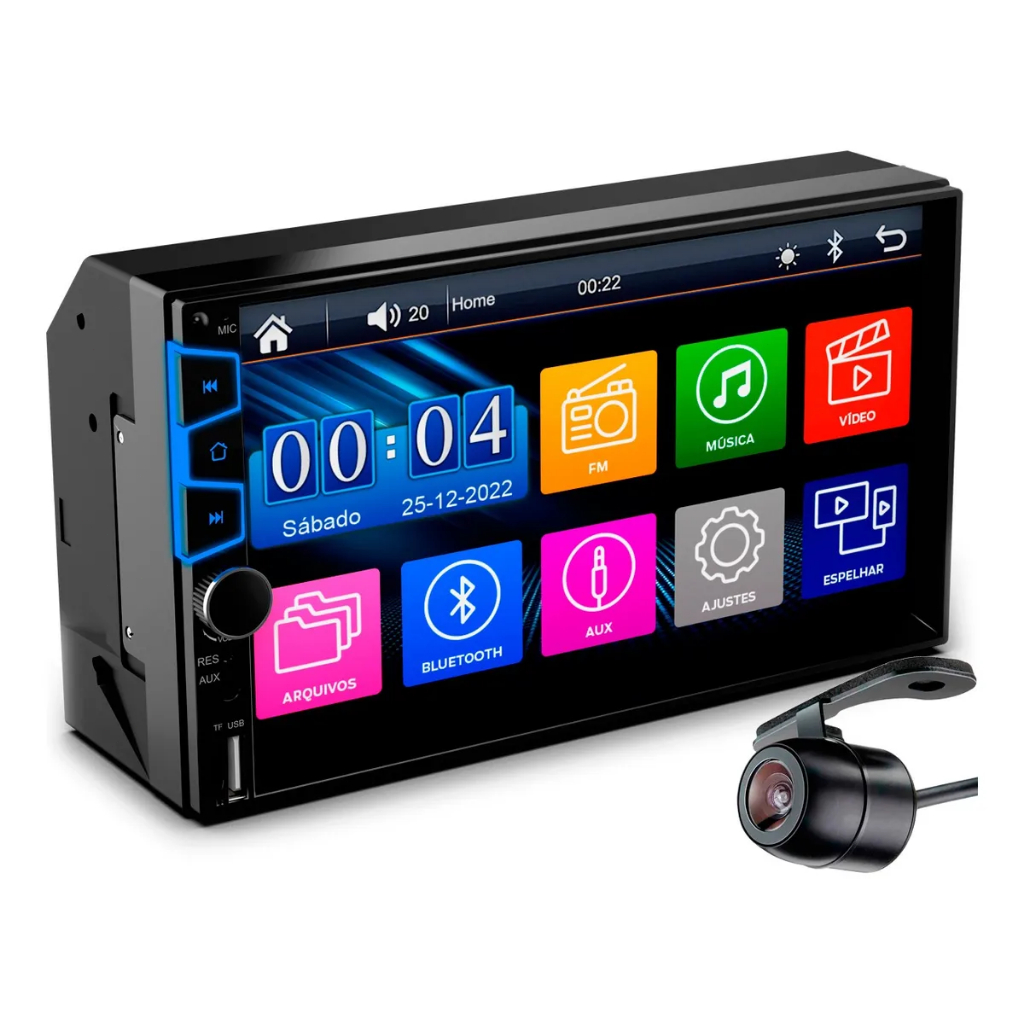 Central Multimídia MP5 7 Polegadas 2dinTouch Screen Bluetooth USB Espelhamento Android/iOS AUX/TF Mirrorlink