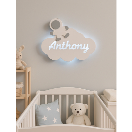 Luminária Infantil Nuvem Personalizada com Nome LED Decoração Quarto Bebê Menino Menina