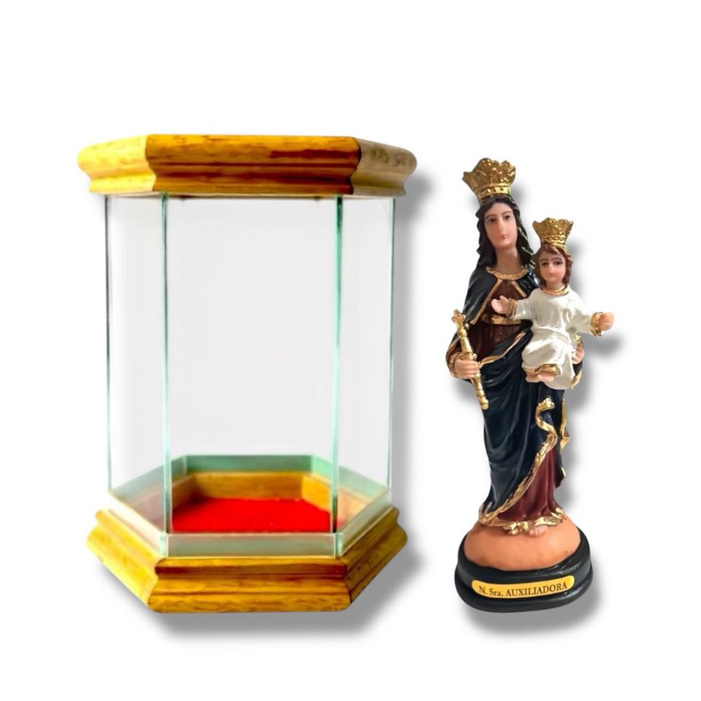 Redoma de Vidro Com Imagem Resina Nossa Senhora Auxiliadora 15cm
