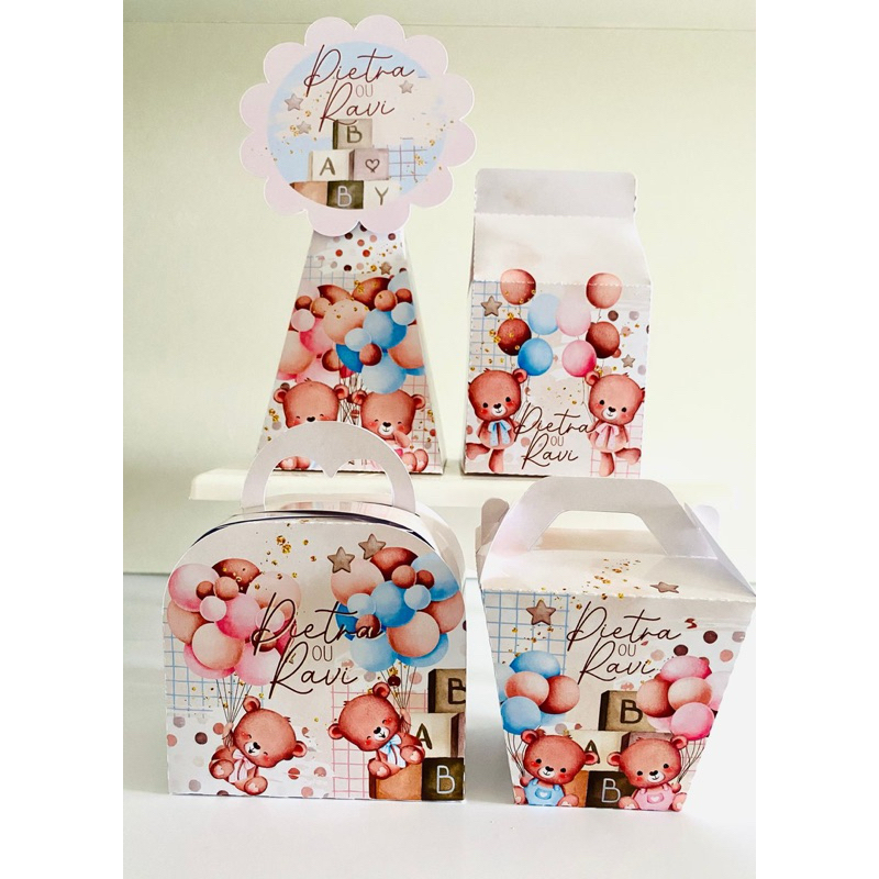 Kit Festa Chá Revelação Ursinho Personalizado | Caixinhas e Lembrancinhas Decoradas