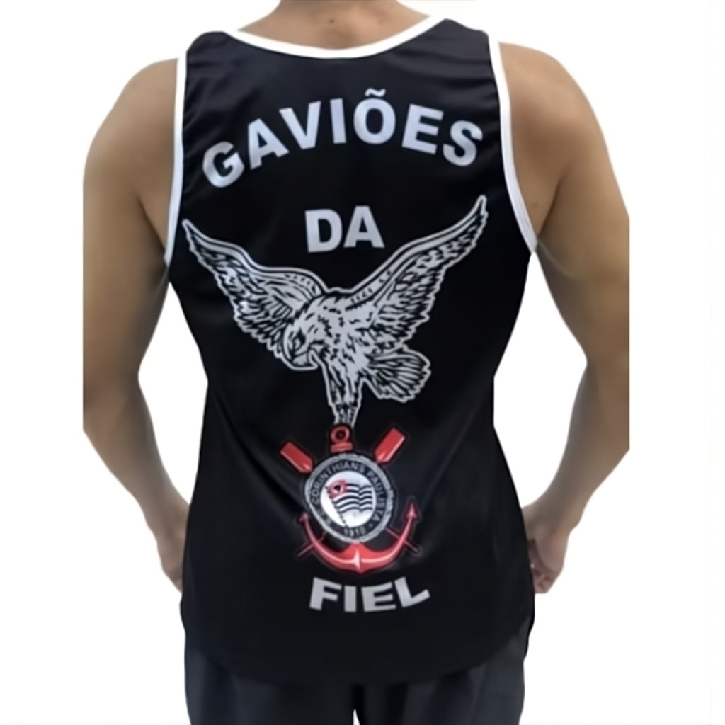 Camiseta Regata Corinthians Gaviões – Estilo, Leveza e Alma Fiel 🖤🤍🦅