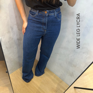 Calça Wide Leg Feminina Jeans Cintura Alta Pantalona Premium 1% Elastano em Oferta na Shopee