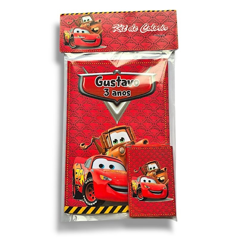Livrinho de Colorir + Giz de Cera Personalizado Tema Carros