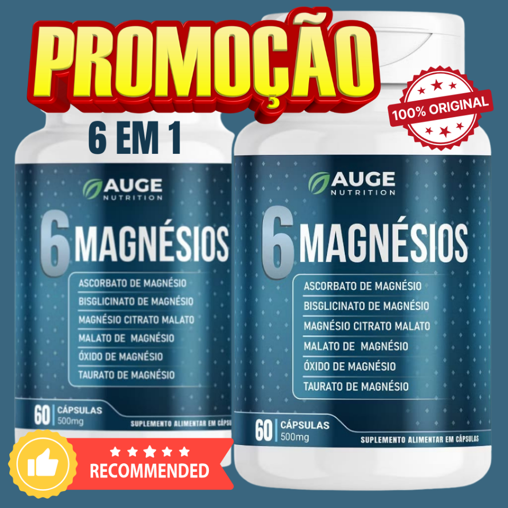Magnesio Original 6em1 60 Cápulas 6 Fontes de Magnésio Produto Natural Qualidade Premium