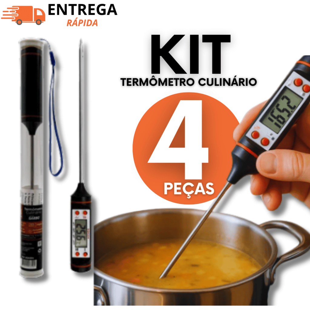 kit 04 Termômetro Digital para Alimentos - Ideal para Óleo, Água e Carne, com Sonda Variáveis Utilidades Premium
