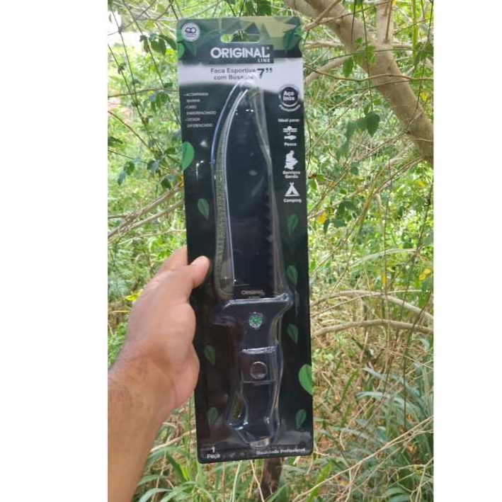Faca Esportiva 7” Original Line com Bússola  Aço Inox Camping Pesca Aventura Bainha Camuflada
