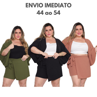 Conjunto Kimono Short Saia Plus Size e Kimono Duas Peças Moda Praia Quimono Estampado e Liso Verde Preto Marrom G1 G2 G3 em Oferta na Shopee