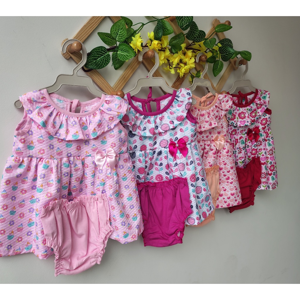 Vestido infantil bebê  menina com calcinha tapa fralda em Oferta na Shopee