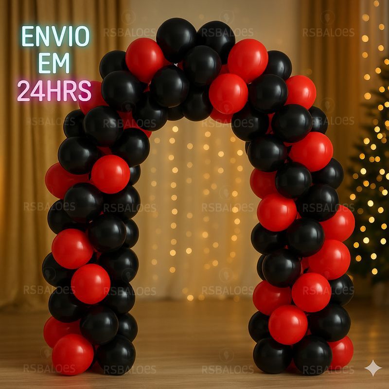 Kit 100 Balões Bexiga látex 6.5 Preto e Vermelho Decoração Festa Enfeites Aniversário Eventos times