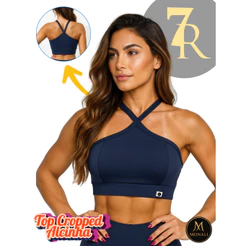 Top Cropped Feminino Alça Cruzada Fitness Suplex Power Zero Transparência Para Academia e Dia a Dia