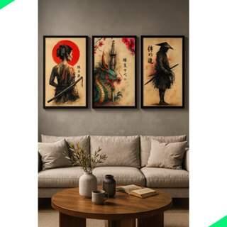 Kit 3 Quadros Decorativos De Samurai Oriental Espada Restaurante Japônes em Oferta na Shopee