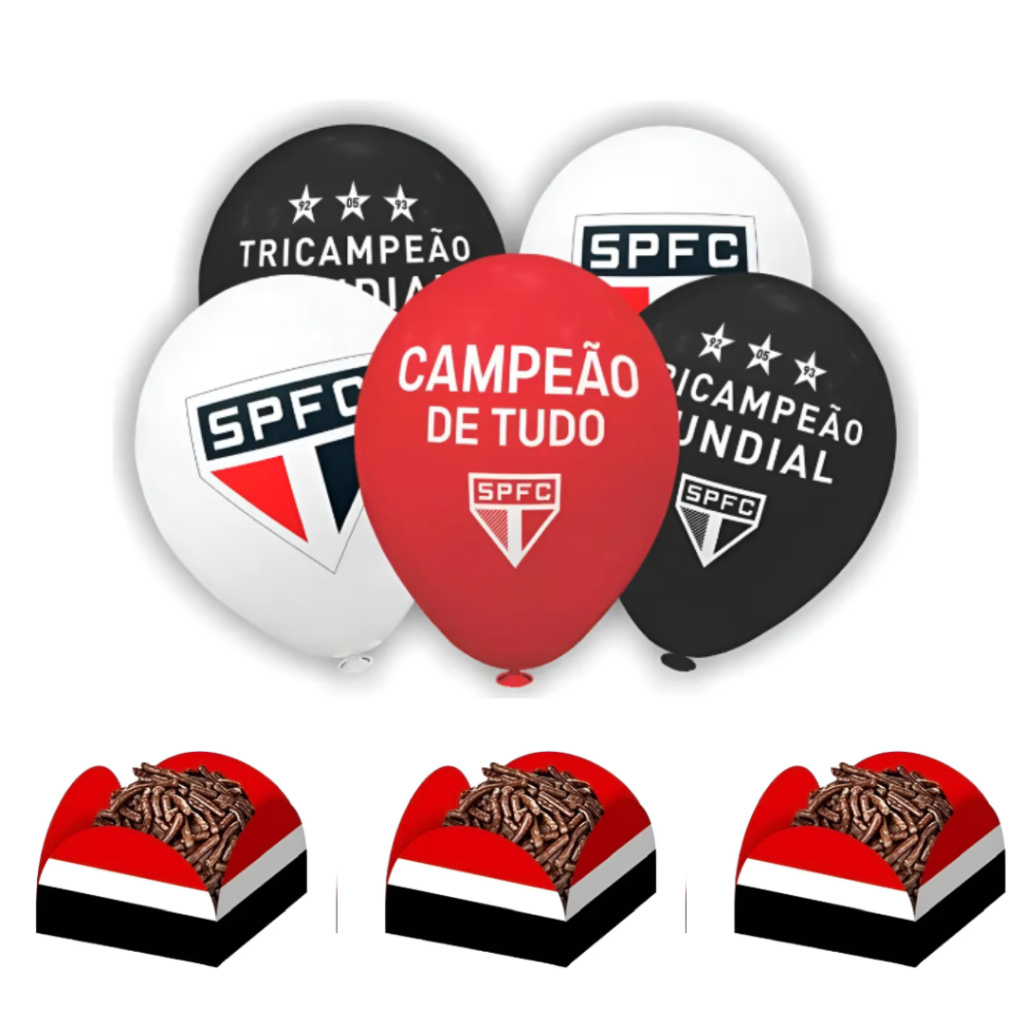 Kit Festa São Paulo Futebol 20 Balões + Forminhas Para Doces - Inspire sua Festa Loja