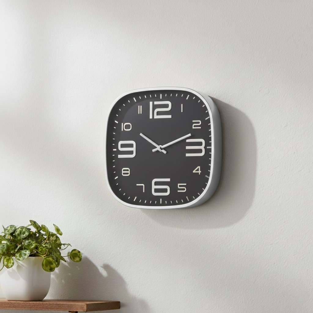 Relógio de Parede Decorativo Quadrado Silencioso e Moderno Quarto Sala Cozinha e Escritório