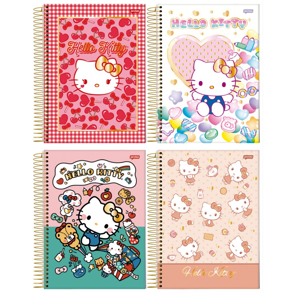 Pacote 4 Cadernos Universitário A4 Hello Kitty 1 Matéria 80 Folhas 56g Tamanho 200x275mm Jandaia em Oferta na Shopee