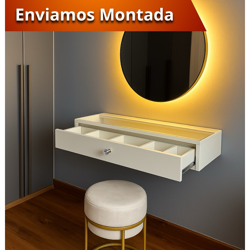 Penteadeira Tampo de Vidro Escrivaninha Suspensa MDF