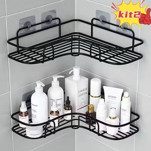Imagem Kit 2 Prateleiras Suporte Com Alto Adesivos Para Parede Banheiro Cozinha Lavanderia Shampoo Sabonete