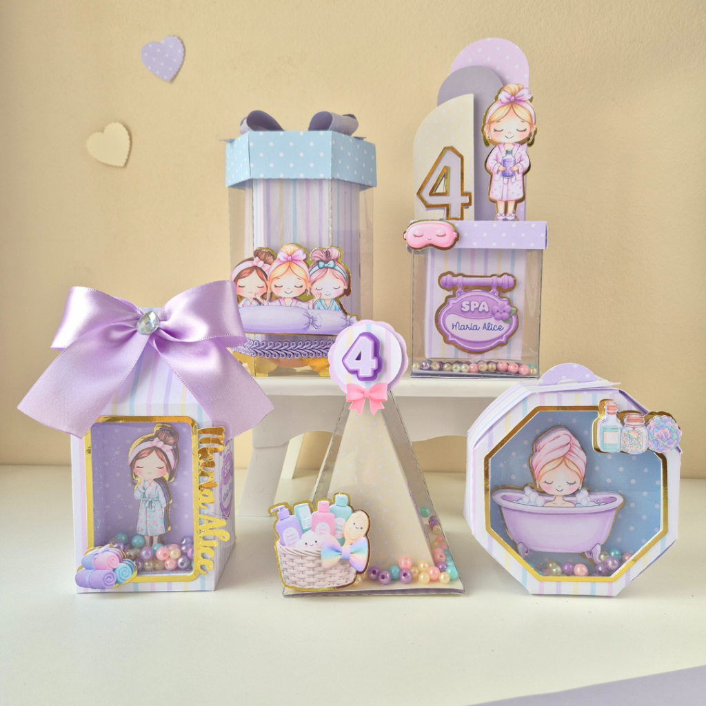 Kit Festa SPA DAY personalizados / lembrancinhas Spa / cores candy - lilás, rosa, azul e amarelo