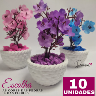 kit 10 mini vasinhos cesta em gesso com flores e pedrinhas para decoração e lembrancinhas em Oferta na Shopee