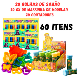 Kit Massinha de Modelar 36/60/90 Itens Bolha de Sabão Cortador Molde Lembrancinha Infantil Festa Aniversário em Oferta na Shopee