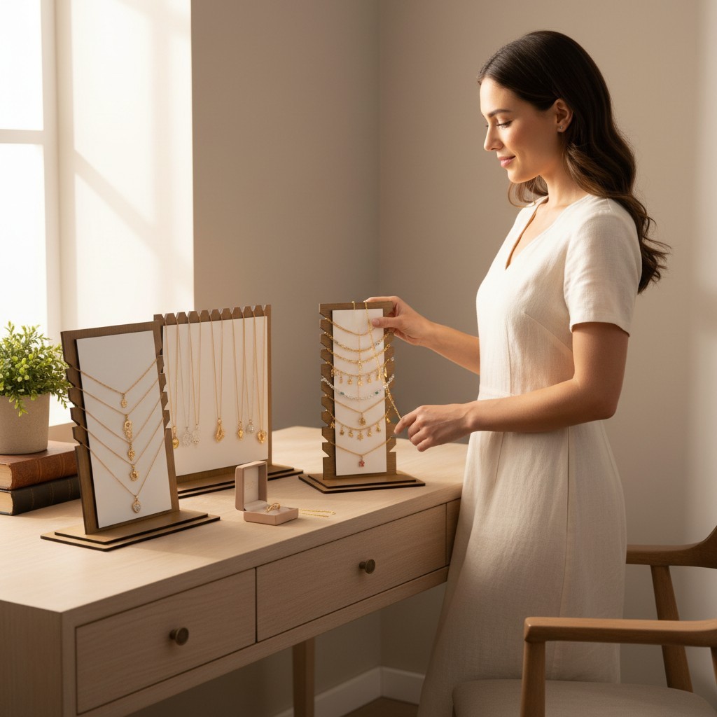 Exponha suas joias com sofisticação! Kit expositor mdf ideal para colares e pulseiras. Compre agora! em Oferta na Shopee