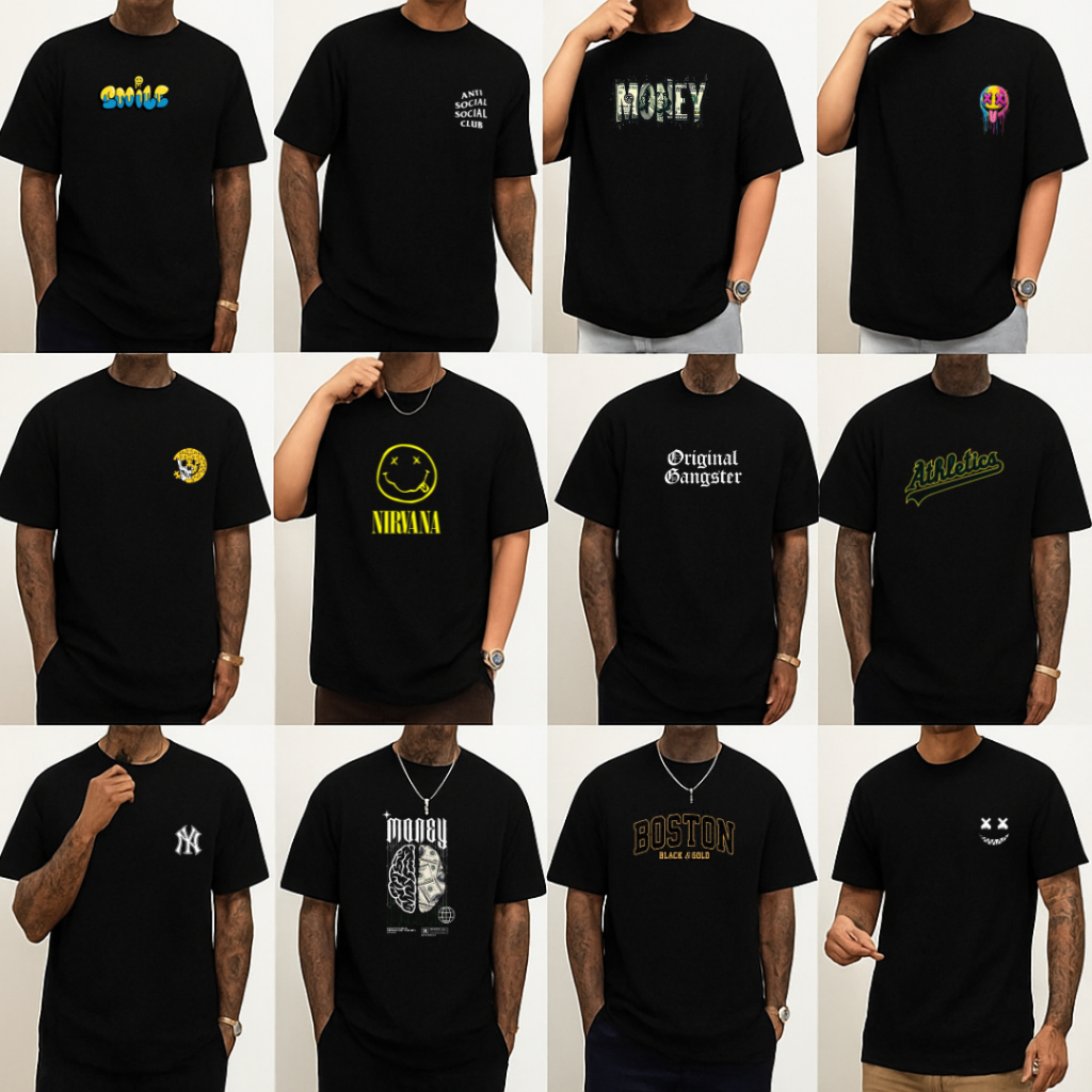 Kit 10 Camiseta Masculina Camisa Streetwear Slim PRETA Sortidas 100% Algodão 30.1 Blusa oversized