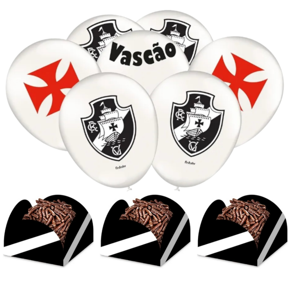 Kit Festa Vasco 25 Balões + 50 Forminhas Para Doces Festcolor e Plac Festas- Inspire sua Festa Loja