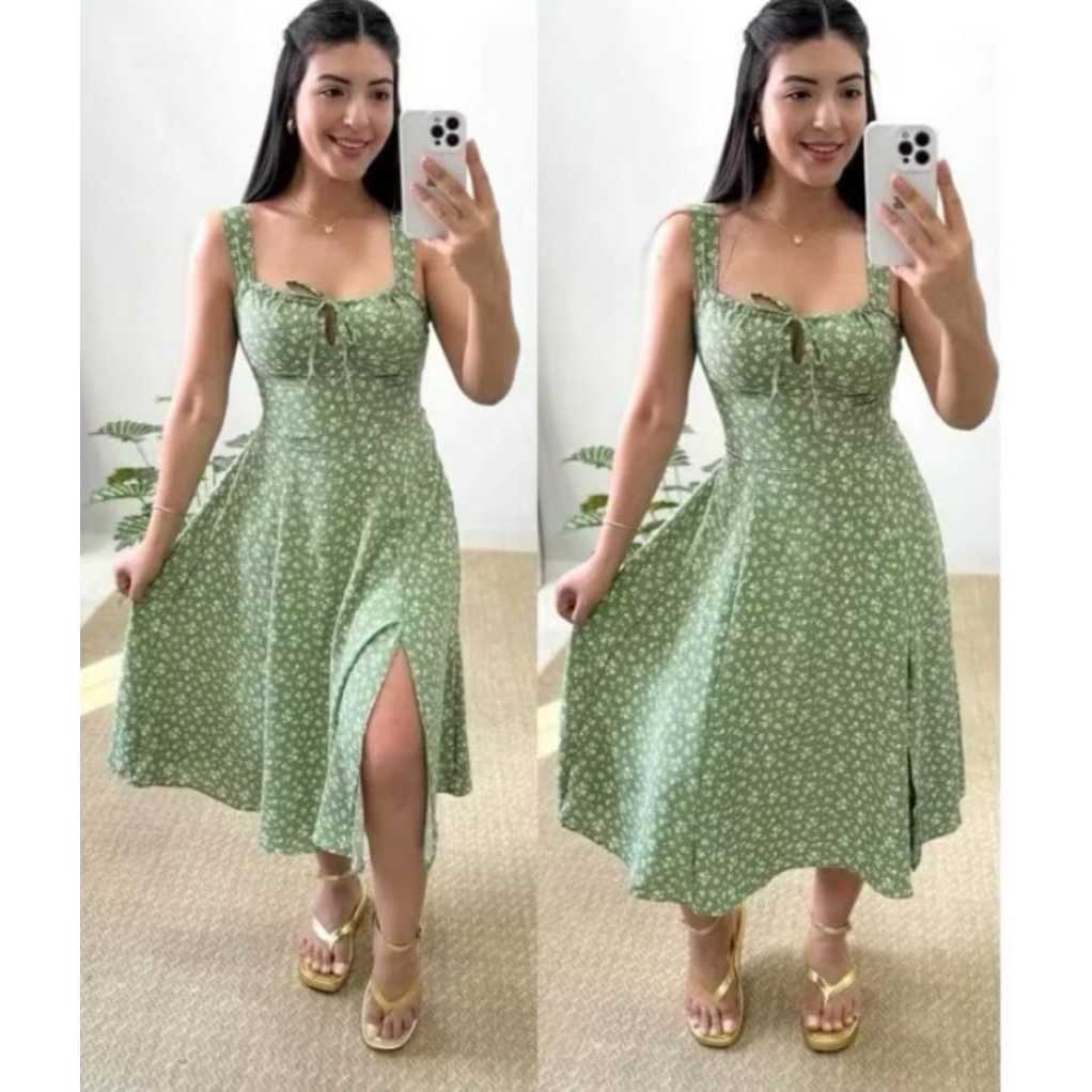 Vestido Midi Florido moda Elegante com Bojo Casual Verão Madrinha em Oferta na Shopee