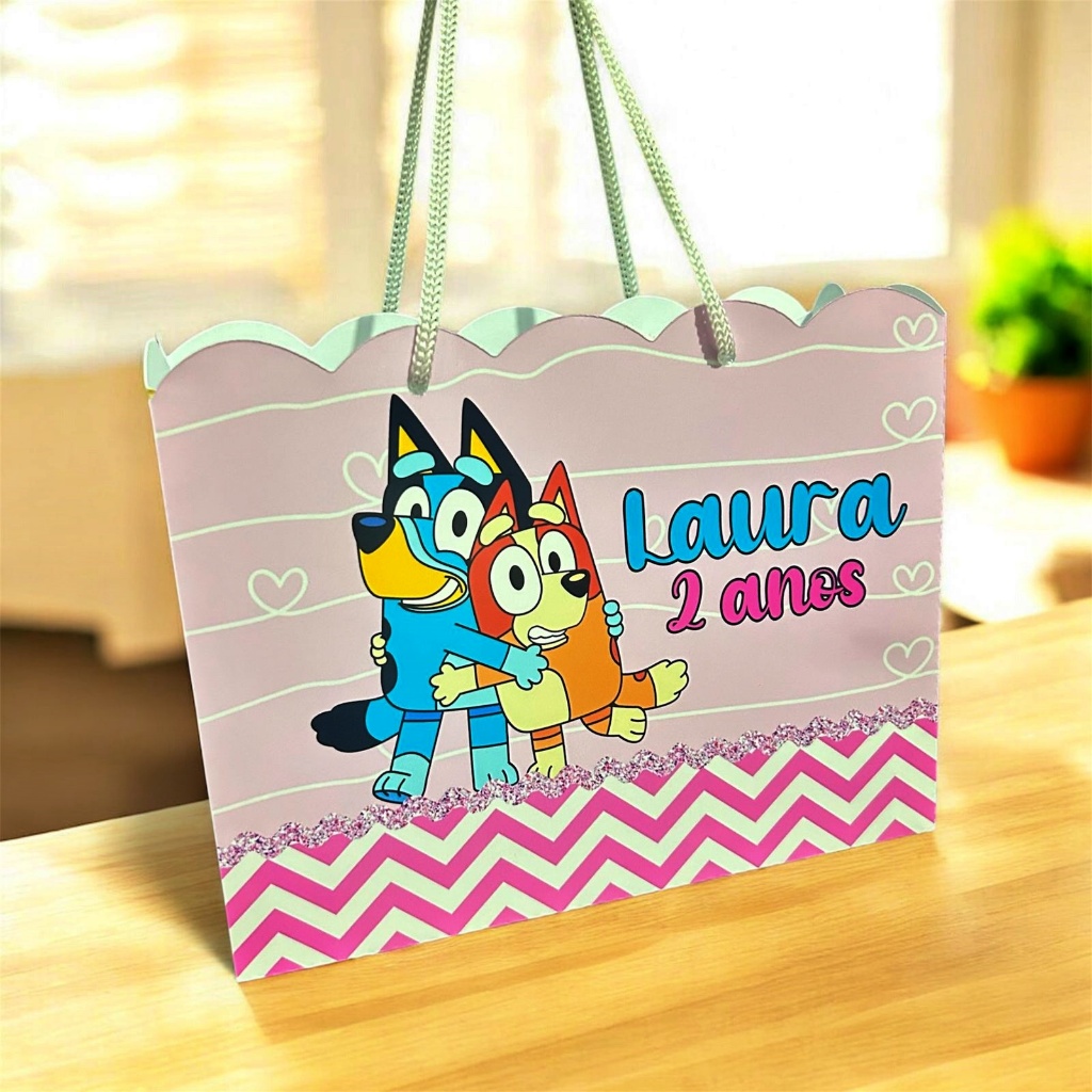 Sacolinhas Personalizadas Bluey - PEGUE E MONTE ANIVERSARIO LEMBRANCINHA FESTA