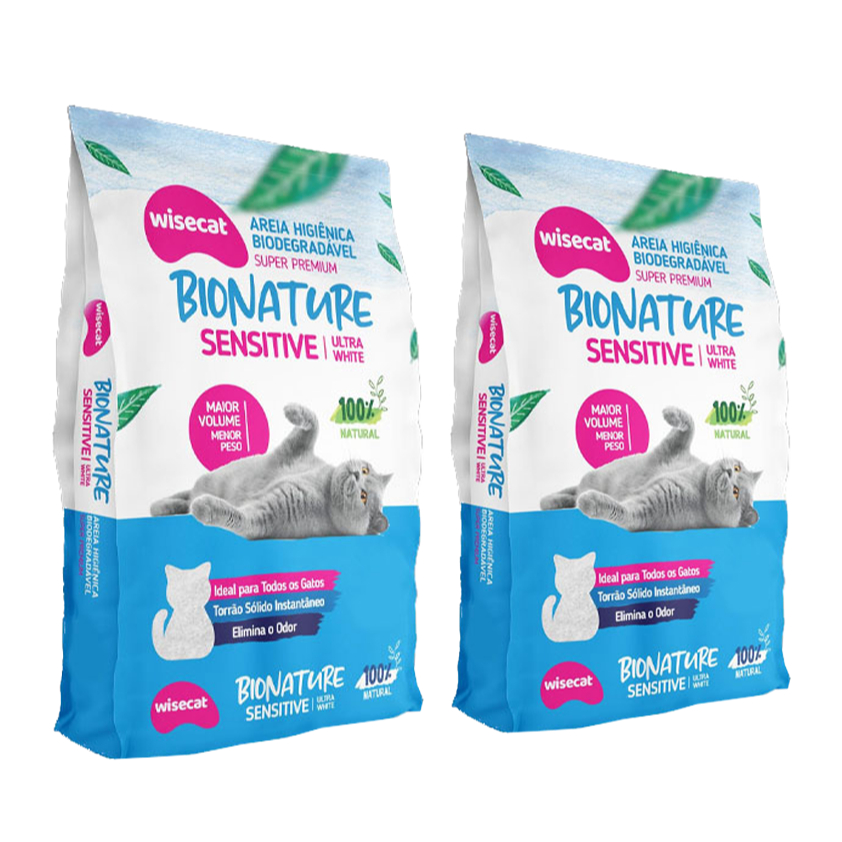 Kit 2 Areia Biodegradável Grãos Finos para Gatos Bionature Sensitive Wisecat 2 KG em Oferta na Shopee