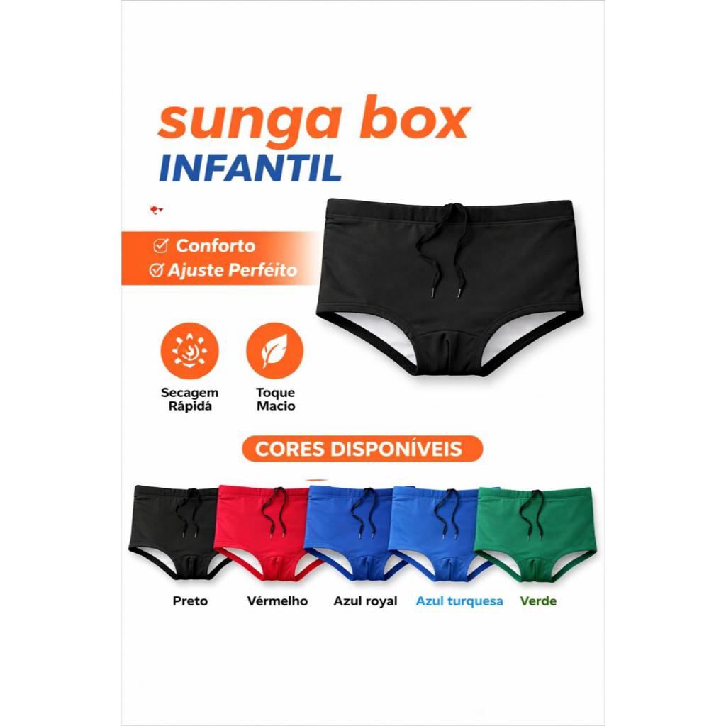 Sunga BOX lisa com proteção uv 50+ praia - piscina infantil/bebe de 1 aos 8 anos