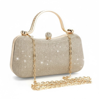 Bolsa Feminina de Festa Luxuosa Madrinha com Corrente e Strass | Casca Dura | Fecho Magnético em Oferta na Shopee