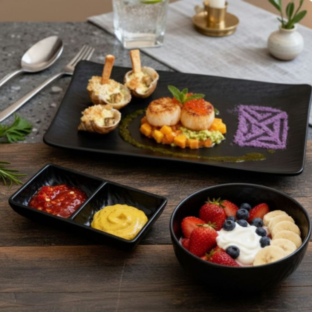 Kit tijela prato oriental sushi  em Melamina  Travessa e Molheira