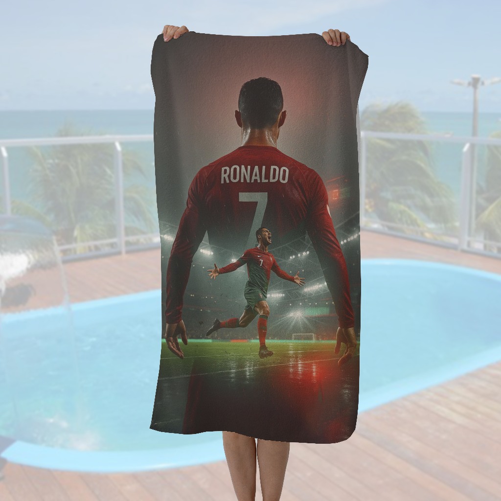 Toalha do Cristiano Ronaldo - Praia ou Piscina - 140x70cm - Grande para Presente