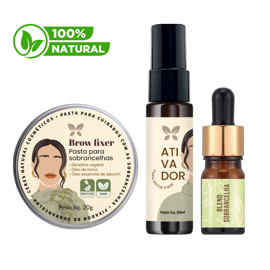 Kit Crescimento Sobrancelhas Natural Ricino e Alecrim - Fixador + Serum Nutritivo