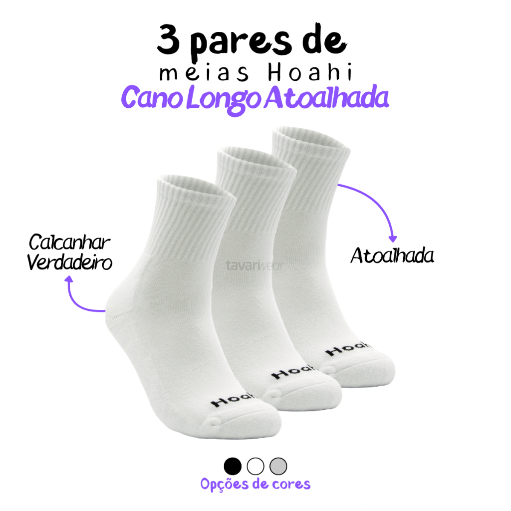 Kit 3 Pares de Meias Cano Longo Atoalhada Hoahi em Oferta na Shopee
