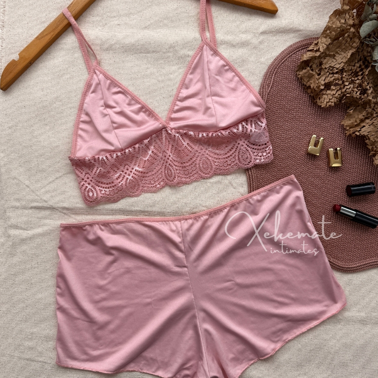 Kit 3 Conjuntos de Lingerie Sem Bojo Baby Doll Renda Liganete Shortinho Lingerie Feminina Moda Intim