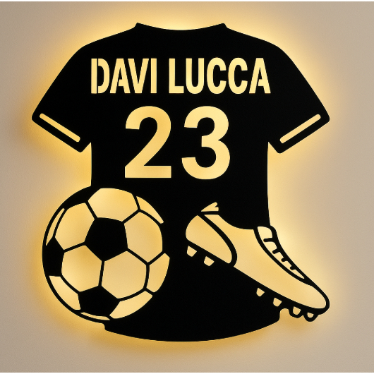 Luminária Camisa de Futebol Personalizada em MDF com LED | Nome e Número | Decoração Esportiva