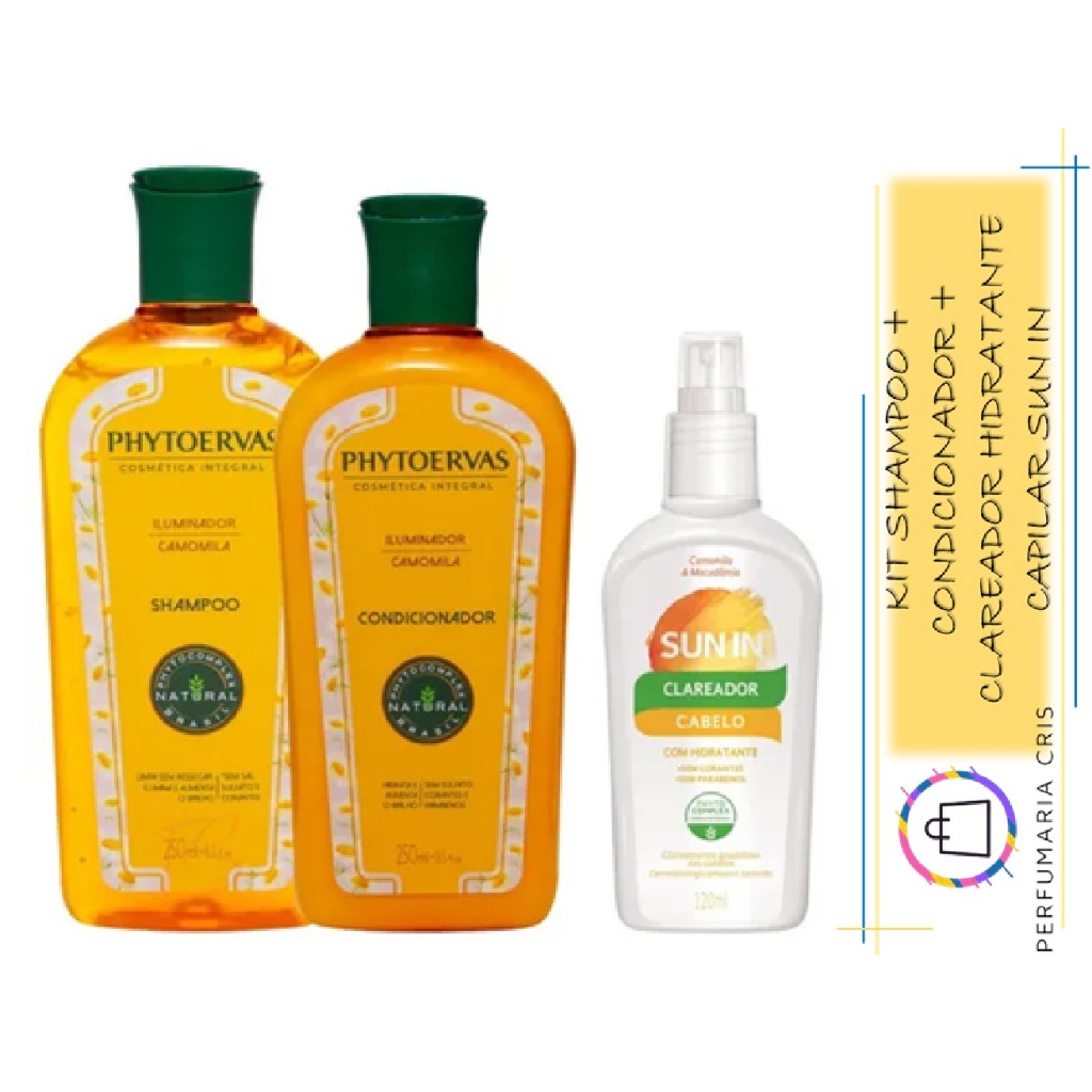 Kit Phytoervas (03 ITENS) Shampoo + Condicionador Camomila + Clareador Sun In 120m