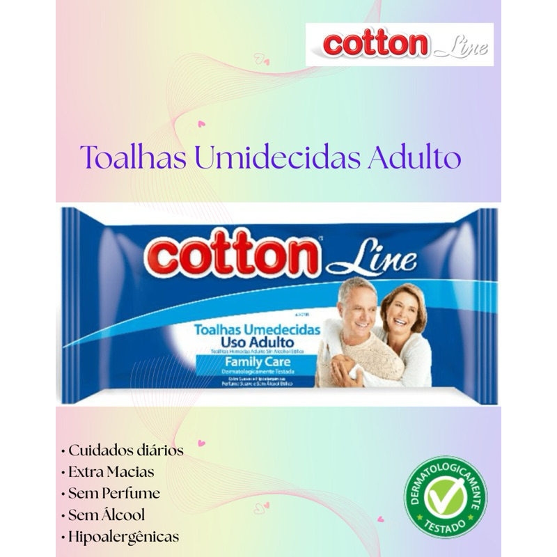 Kit com 12 Pacotes Toalhas Umedecidas Cotton Line (uso Adulto) 40unidades