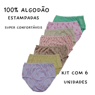 Kit 06 Calçola Estampada 100% Algodão Calcinha Senhora Feminina Cintura Alta Confortável Promoção em Oferta na Shopee