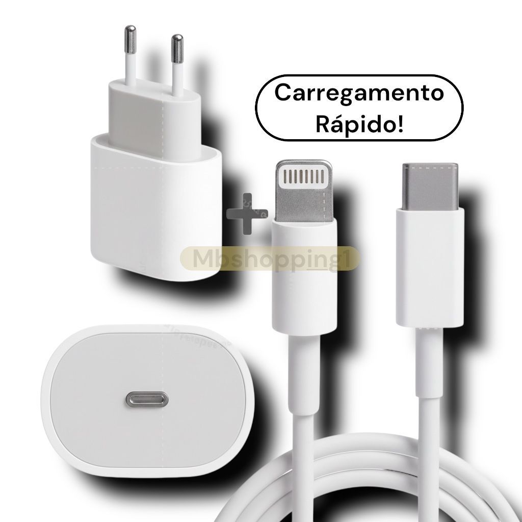 Kit Carregador Turbo Com Fonte e Cabo De Carregamento Rápido 20W